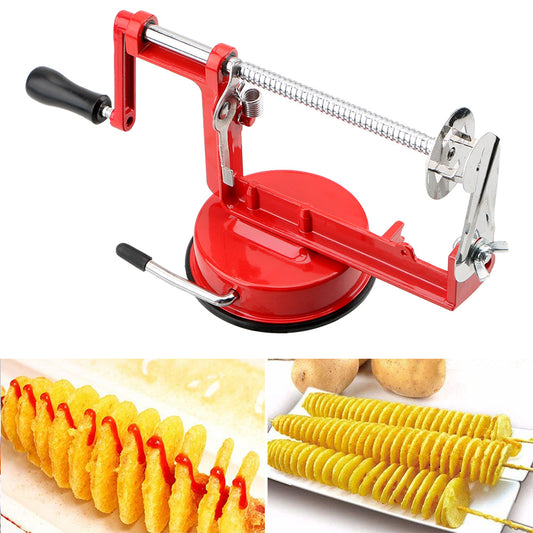 Manual Red Machine Vegetable Spiraliz Stainless Steel Twisted Potato Apple Slicer Spiral French Fry Cutter